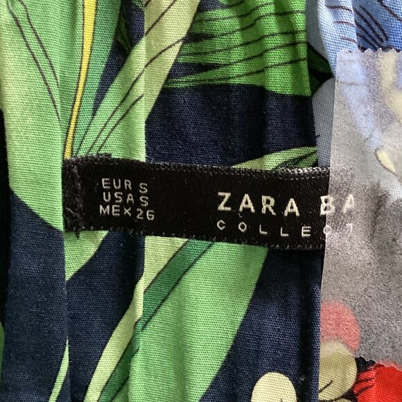 Zara Women's Tropical Floral Midi Skirt Size S Ruffle Hem Pockets Attached Belt - Picture 10 of 11